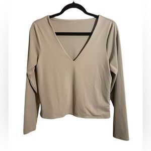 Old Navy Long Sleeve V-Neck Cropped Top Pullover Beige Layer Women's Size L